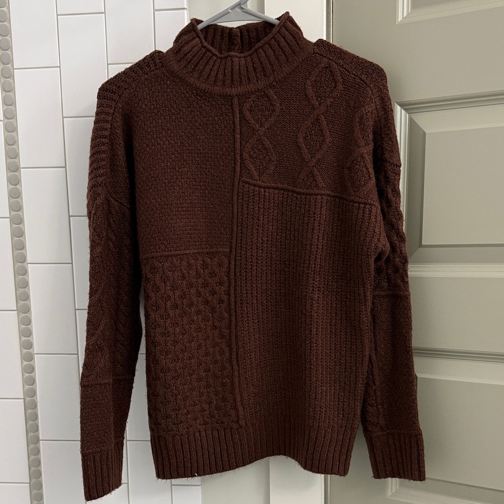 American Eagle Outfitters brown mock neck chunky textured knit sweater